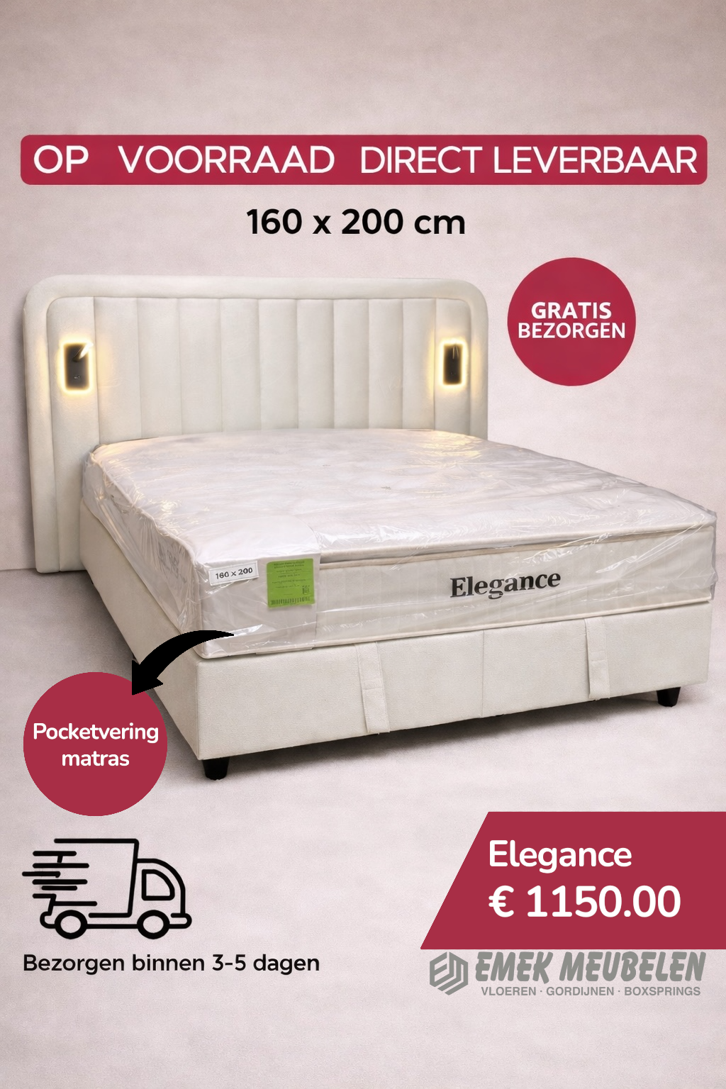Elegance boxspring met opbergruimte white