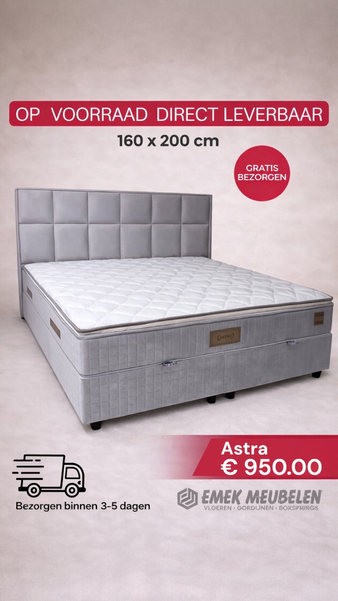 Astra Boxspring met opbergruimte Grey