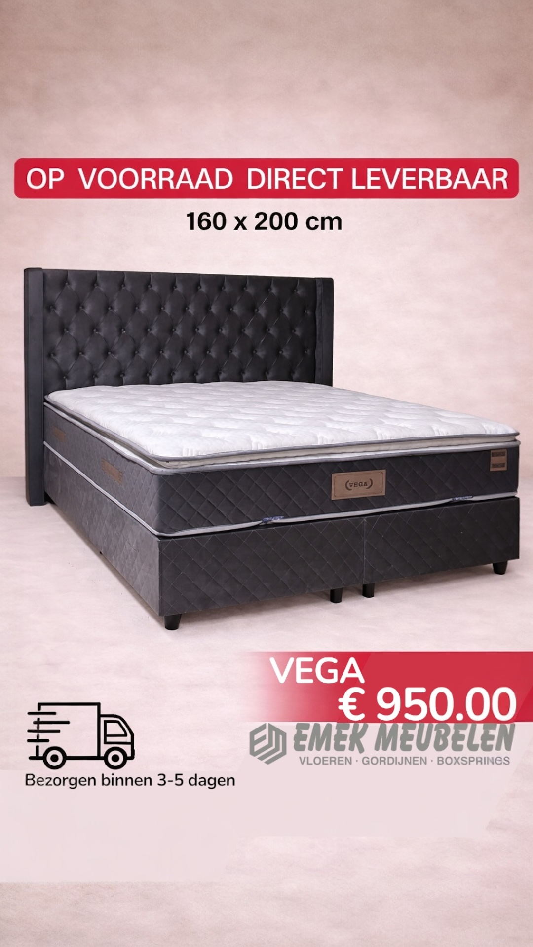 Vega boxspring met opbergruimte Antraciet