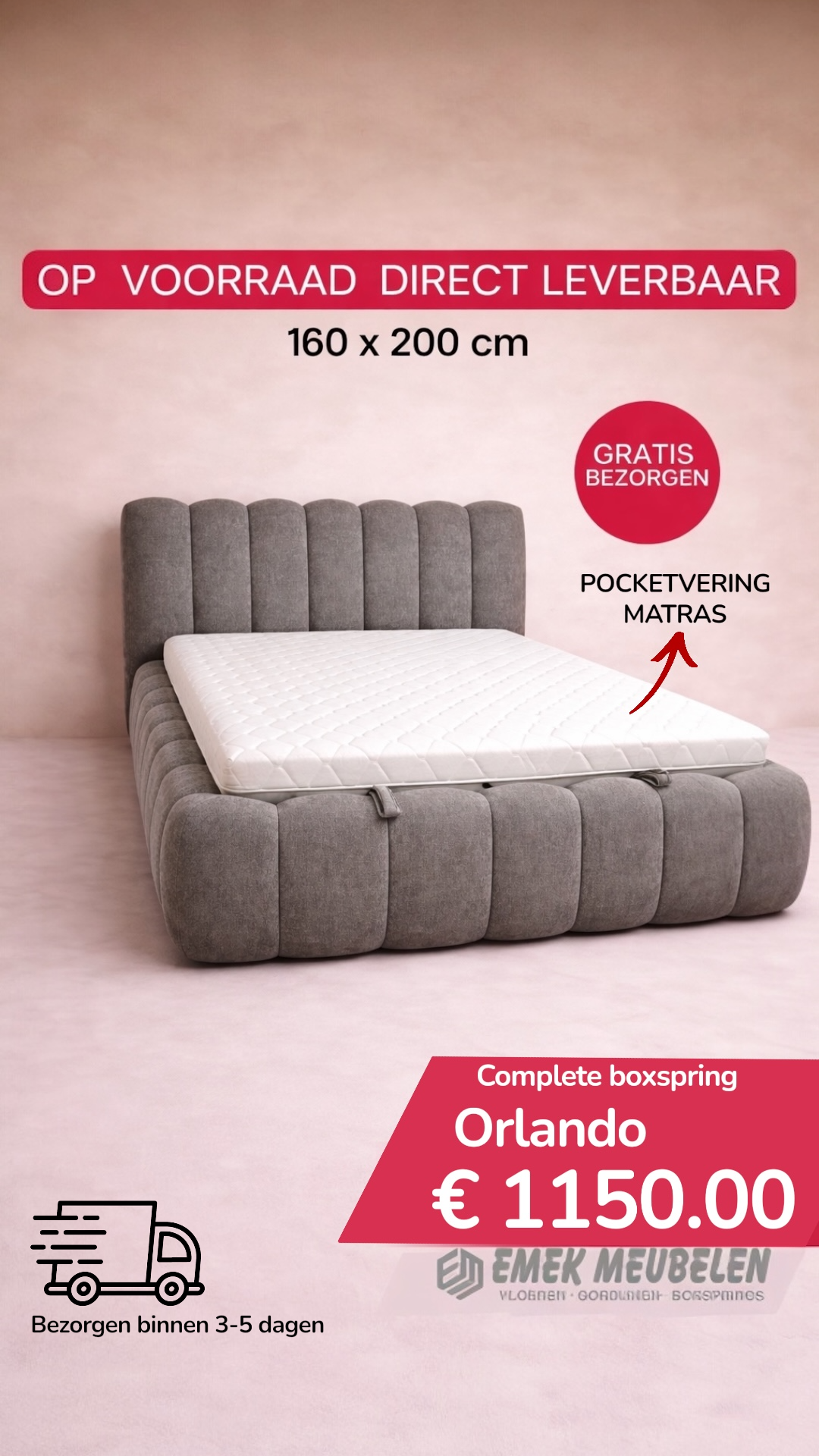 Orlando Boxspring met opbergruimte Teddy Grey