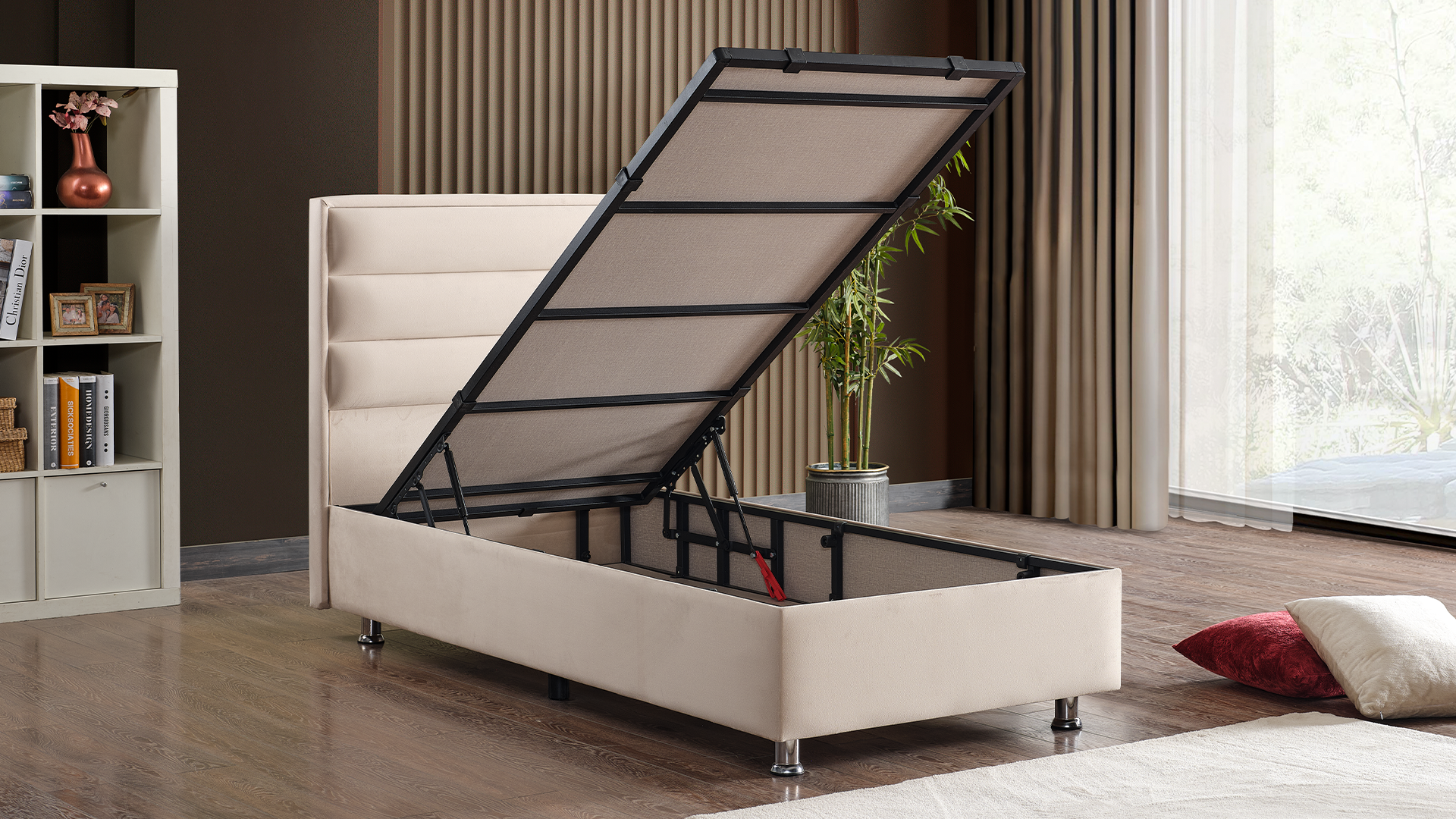 Lion Boxspring met opbergruimte Taupe